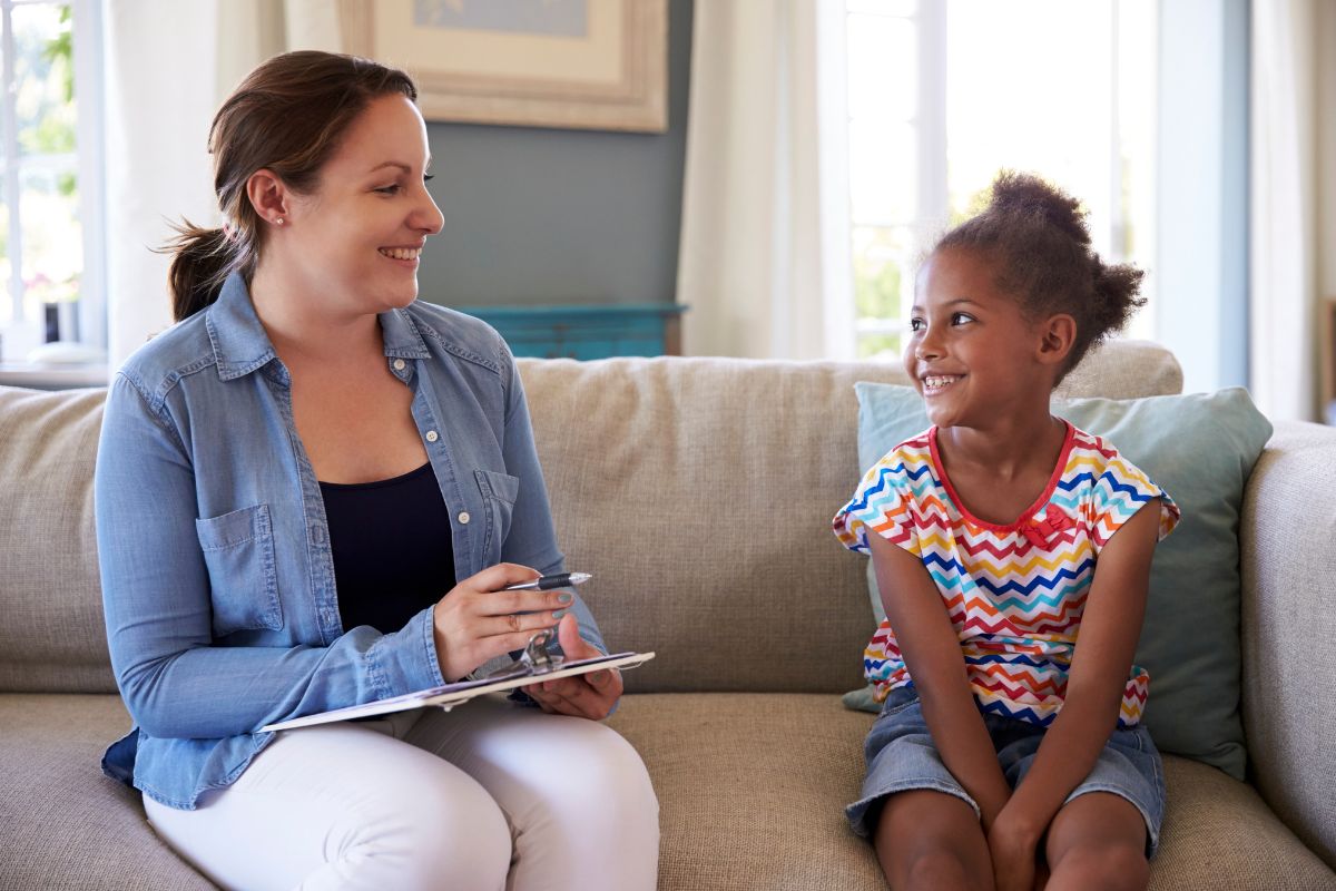 Woman and child smiling