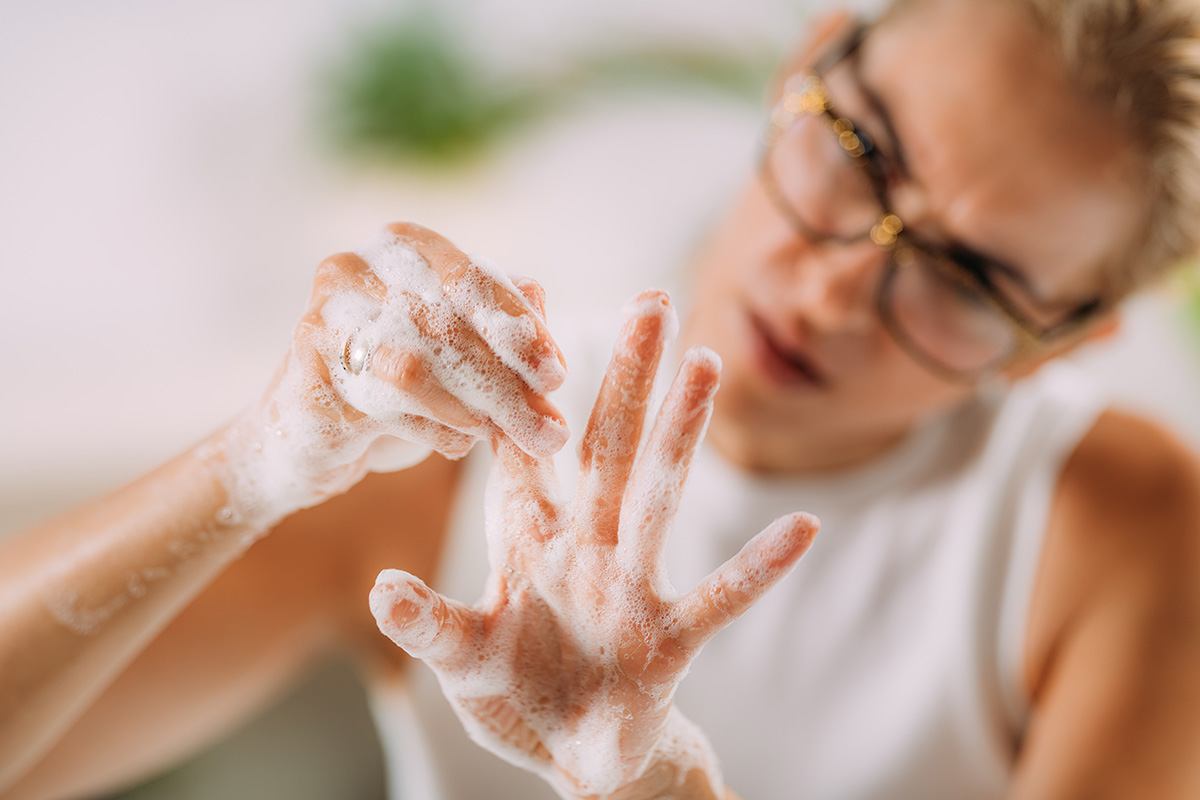 Obsessively washing hands